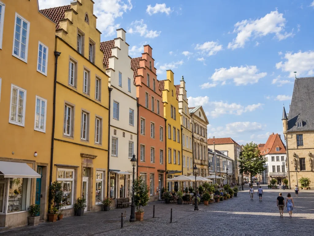Bunte Giebelhäuser am Marktplatz in der Altstadt von Osnabrück
